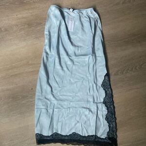 Lace trim satin midi skirt